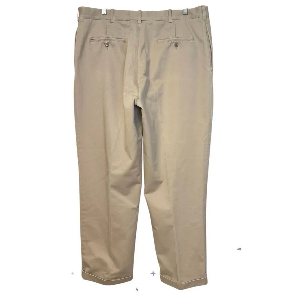 Land’s Traditional Fit Khaki Pants Pleated Front
